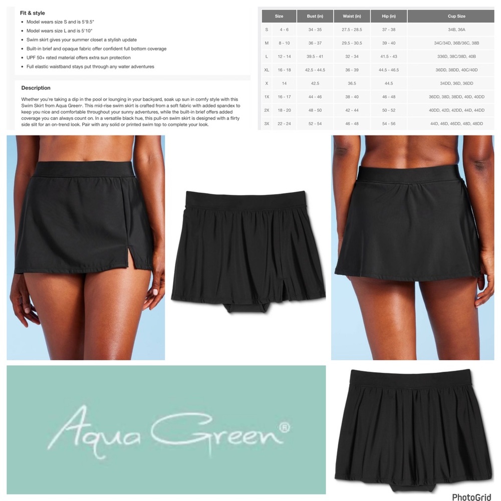 Aqua Green 16W/18W plus size black swimskirt swimsuit bottoms NWT